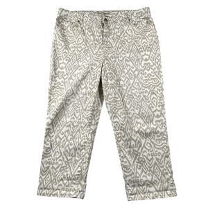 Platinum Chico's‎ Capri Jeans 3 Tan White Printed Cotton Stretch Inseam 23.5"